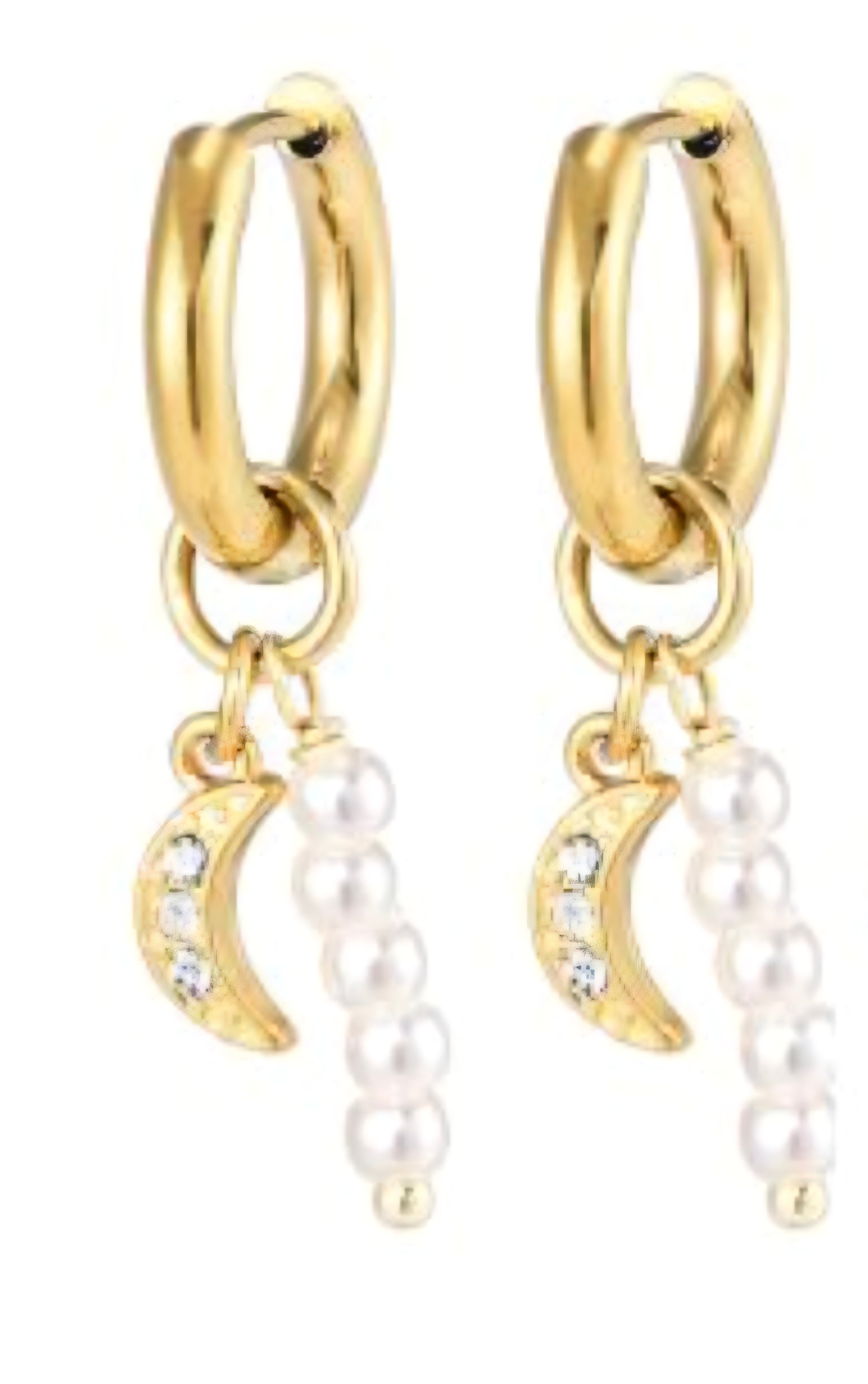 oorbellen parel/maan stainlessteel