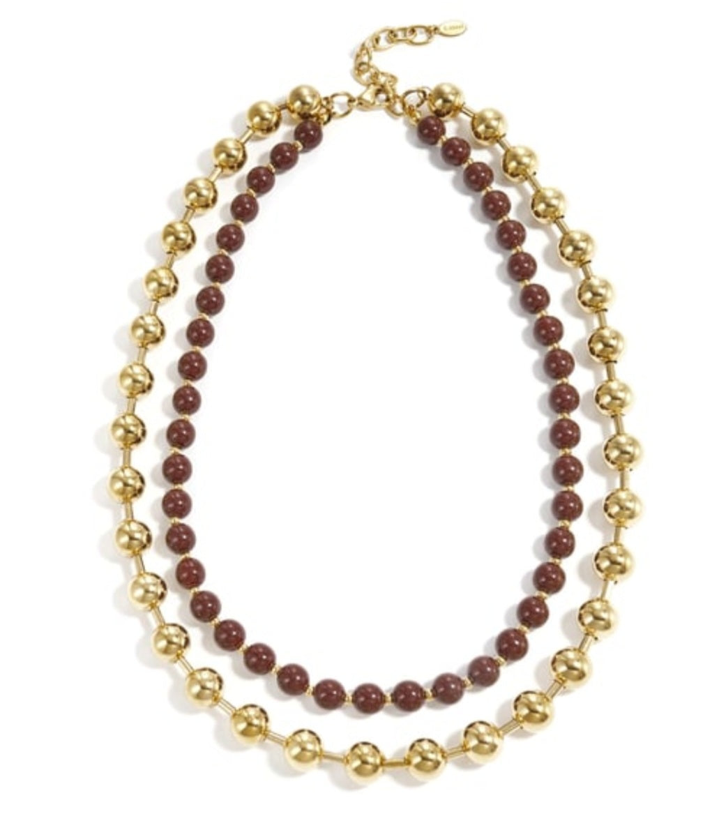 Bead ketting dubbel goud/bruin