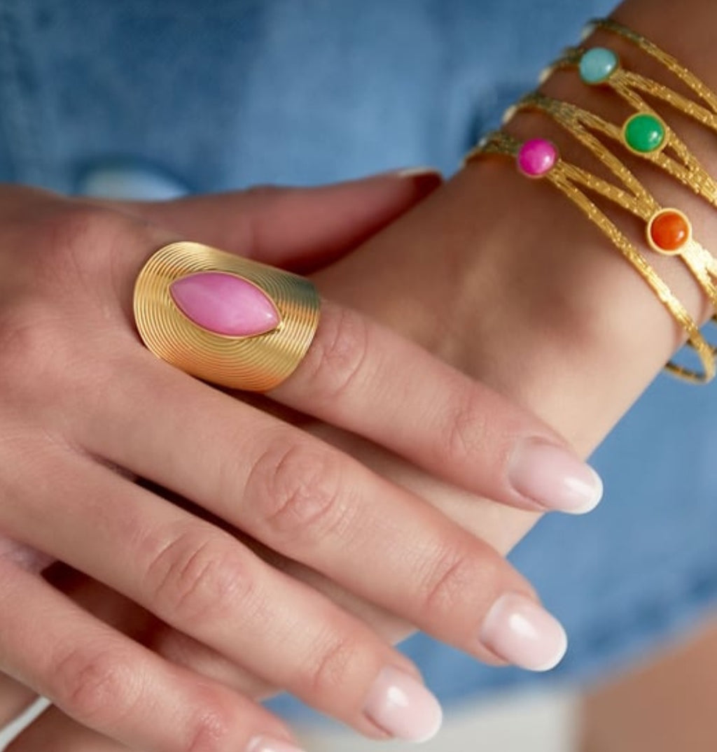 Boho ring met roze steen  statement