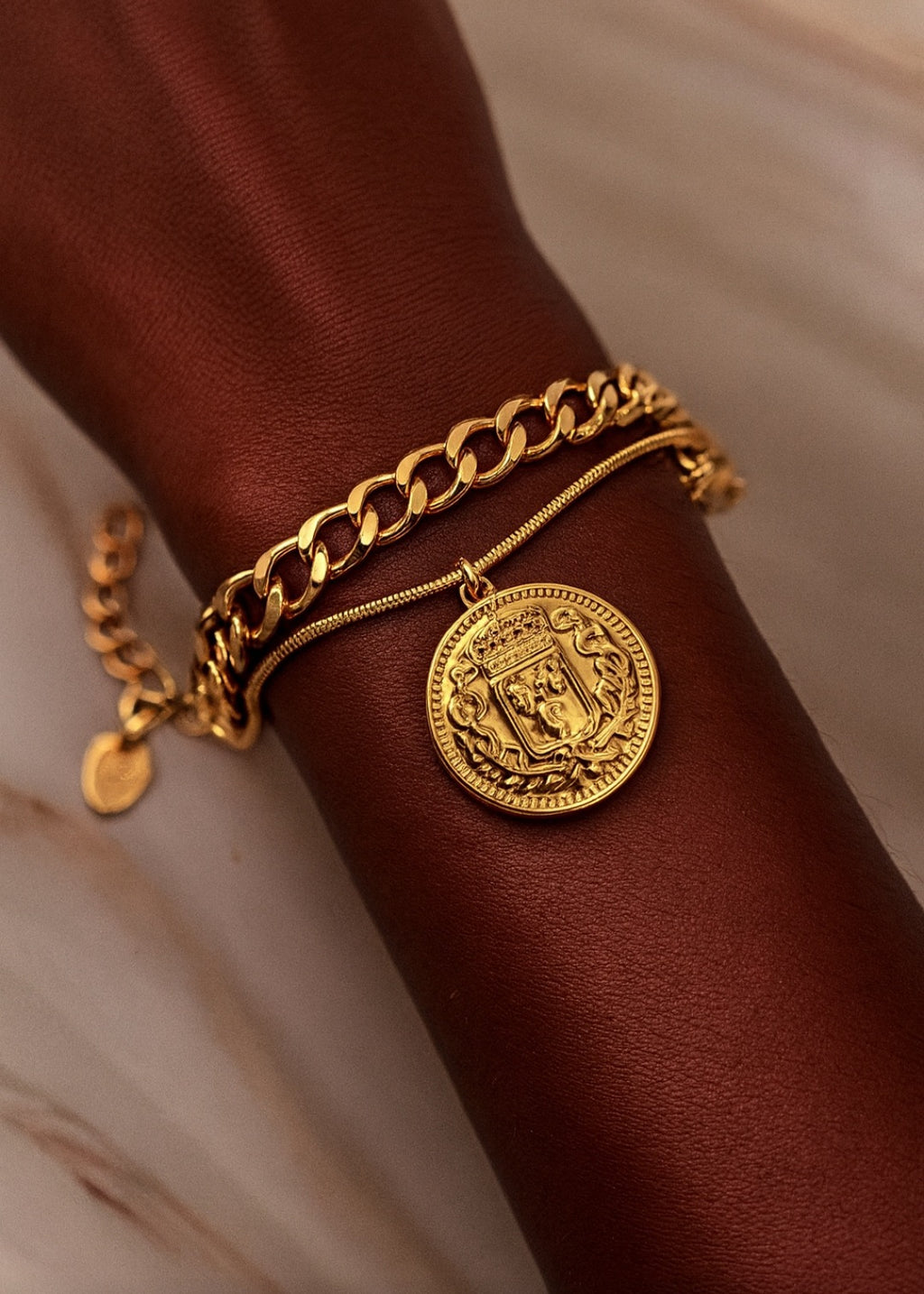 Dubbele armband met munt - goud - Stainlesssteel