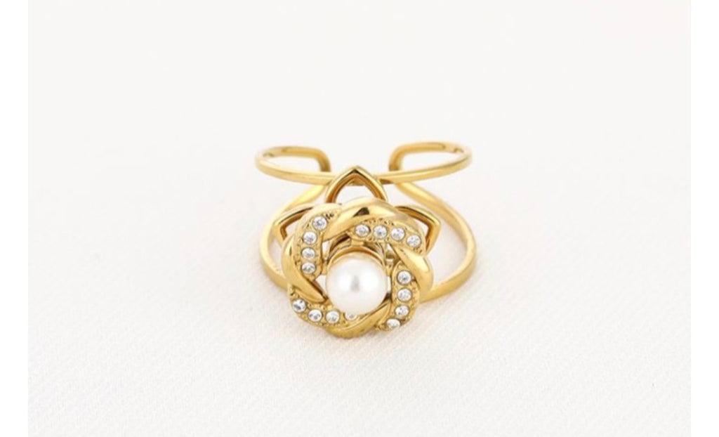 Spinner ring flower goud- verstelbaar- Stainlesssteel