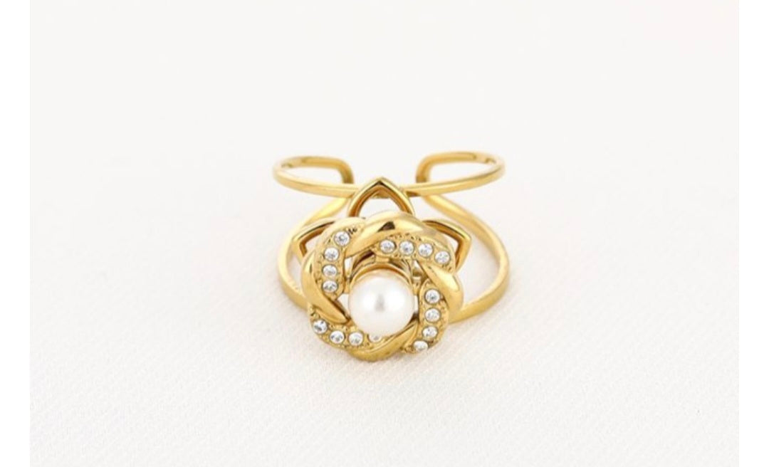 Spinner ring flower goud- verstelbaar- Stainlesssteel