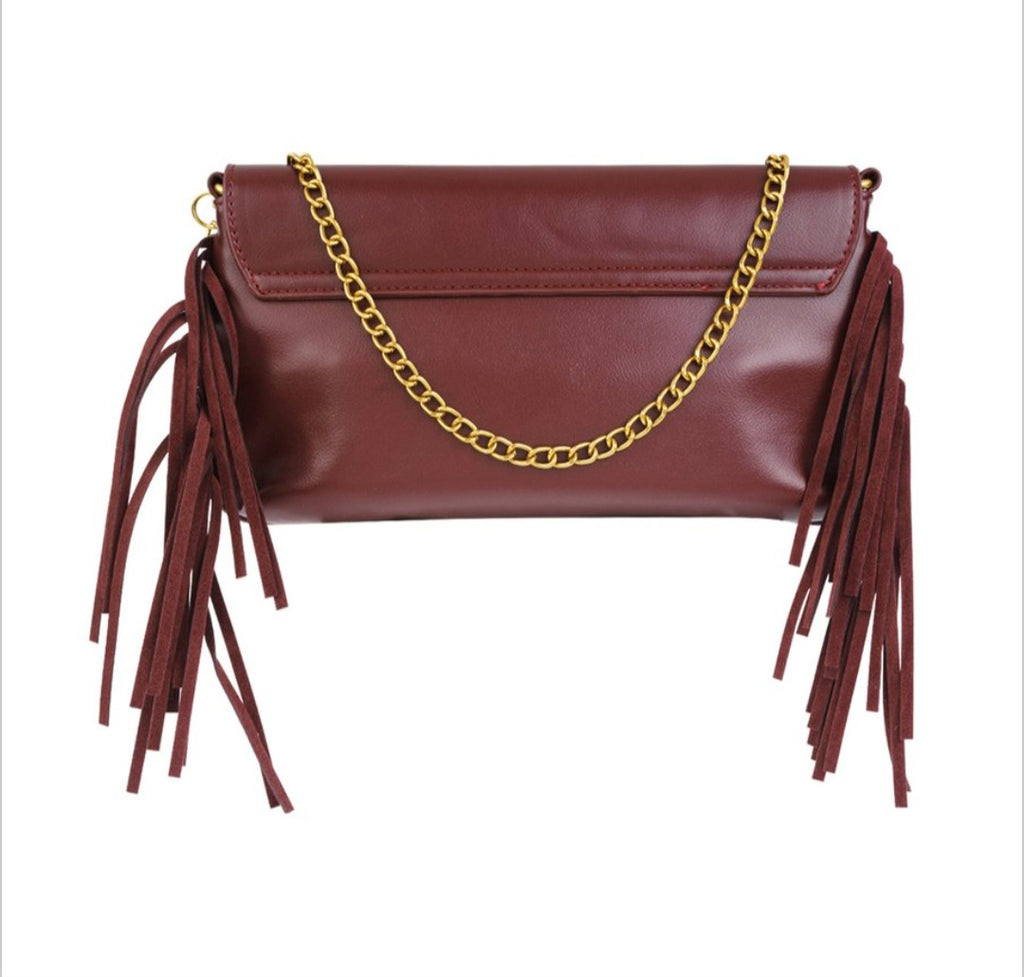 Zwarte tas met studs en franje - zwart