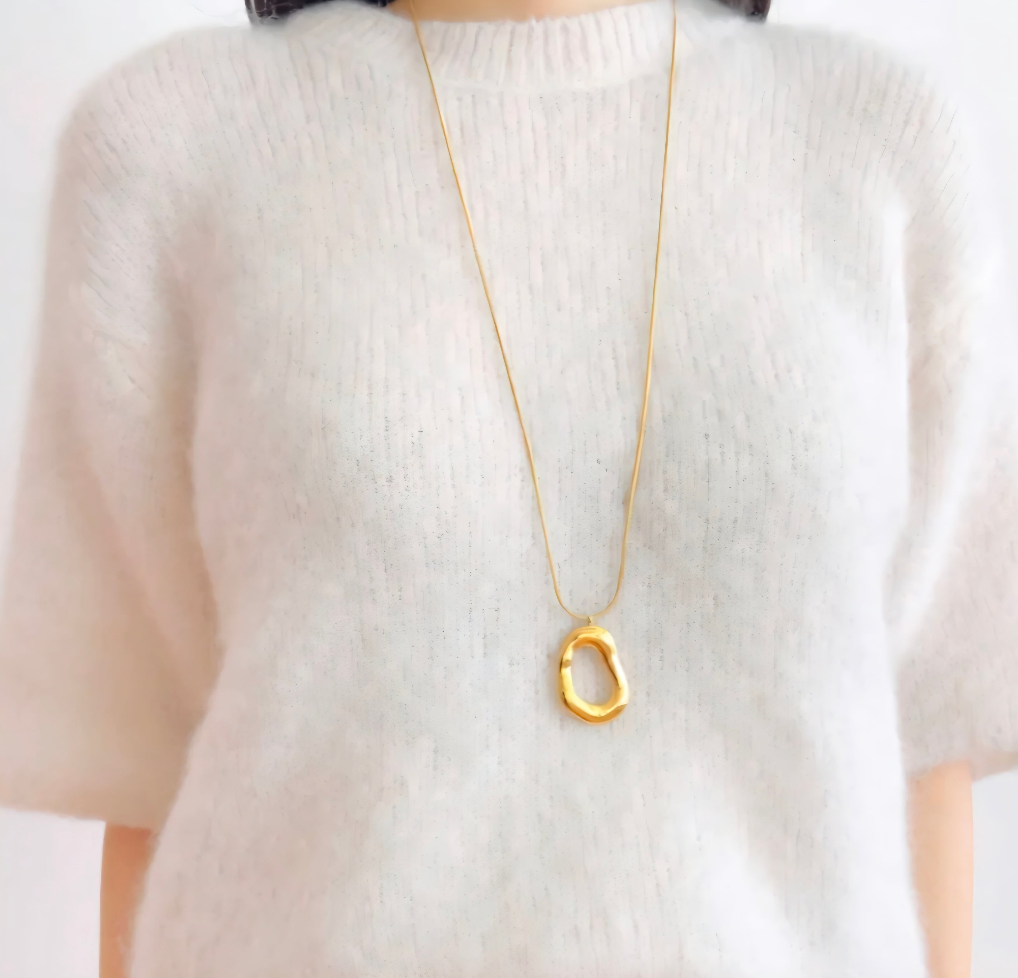 Lange ketting- 80cm - Stainlesssteel- ovale hanger- goud