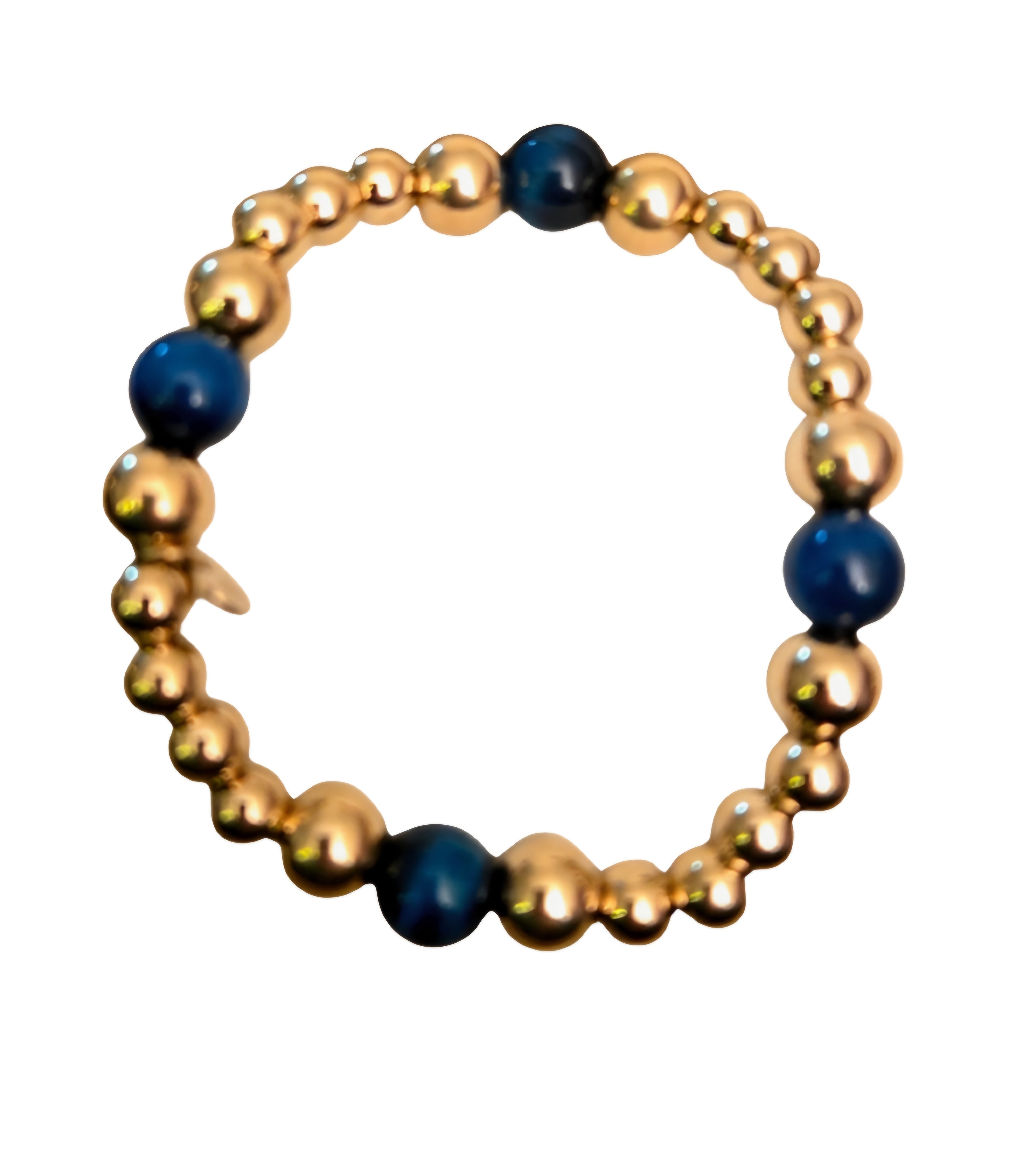 Armband met elastiek en natuursteen- blauw Stainlesssteel