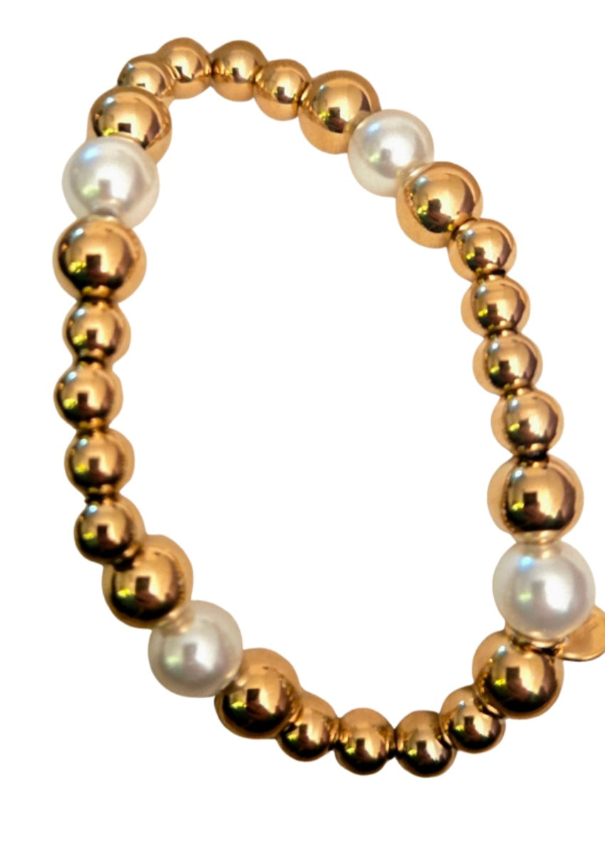 Armband met elastiek en zoetwater parel- Stainlesssteel- wit