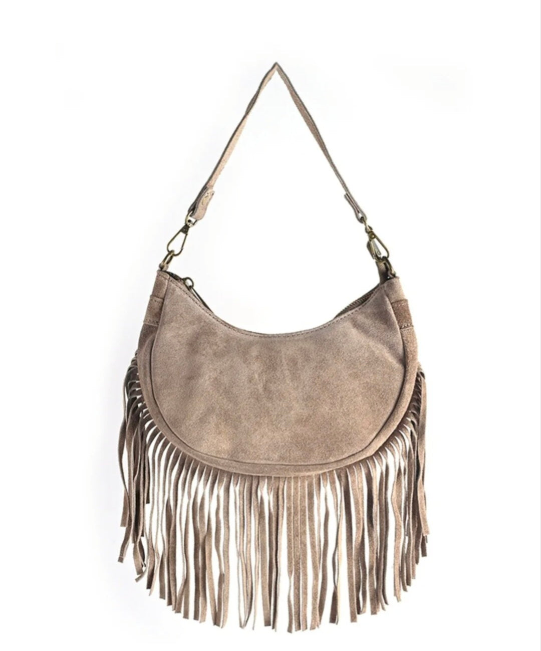 Tas leer met franje beige