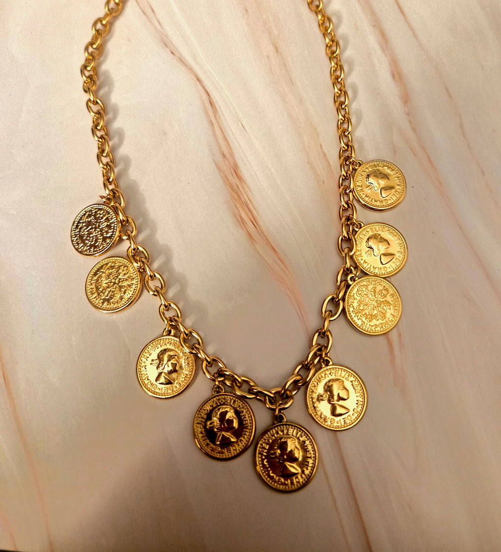 Ketting met munten - goud- Stainlesssteel