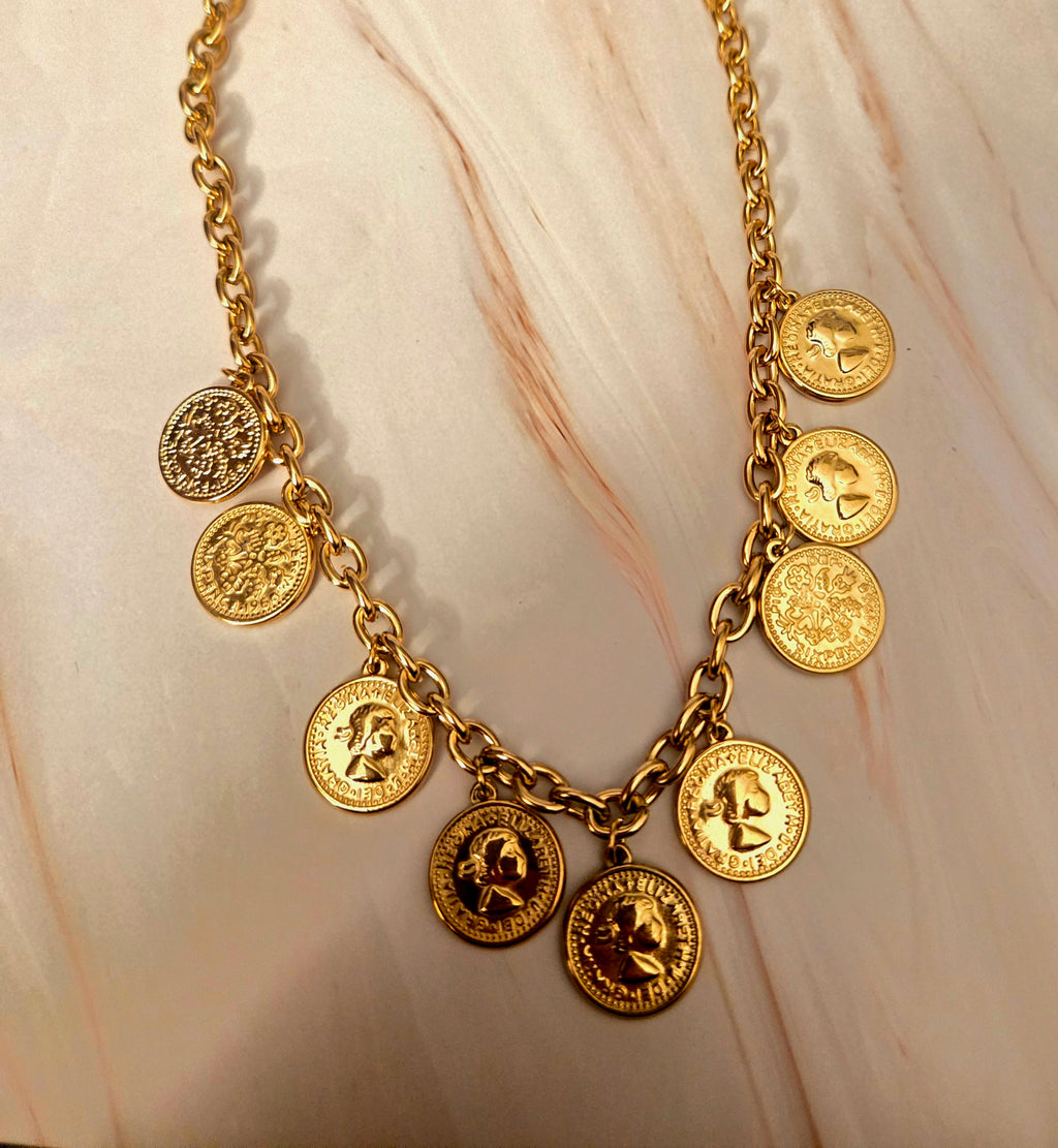Ketting met munten - goud- Stainlesssteel