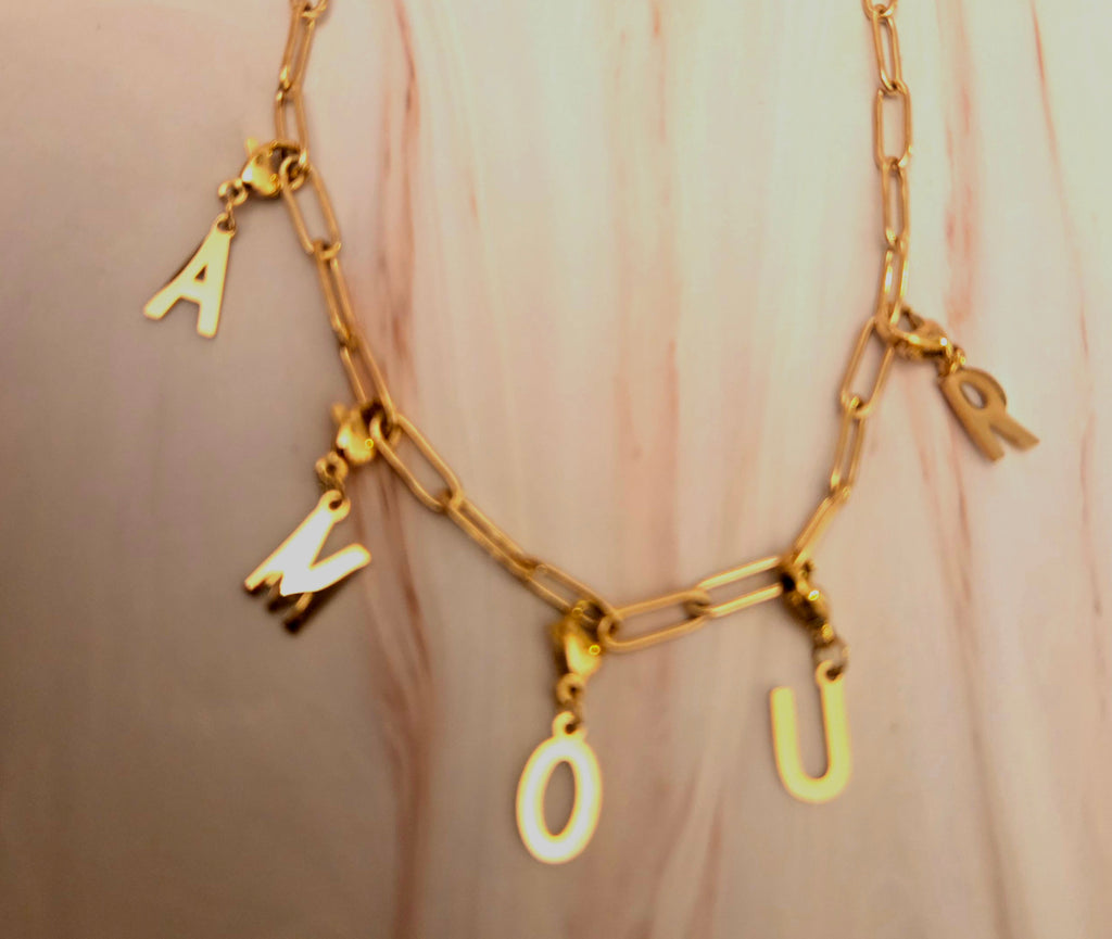 Ketting met losse bedels  - amour - goud- Stainlesssteel