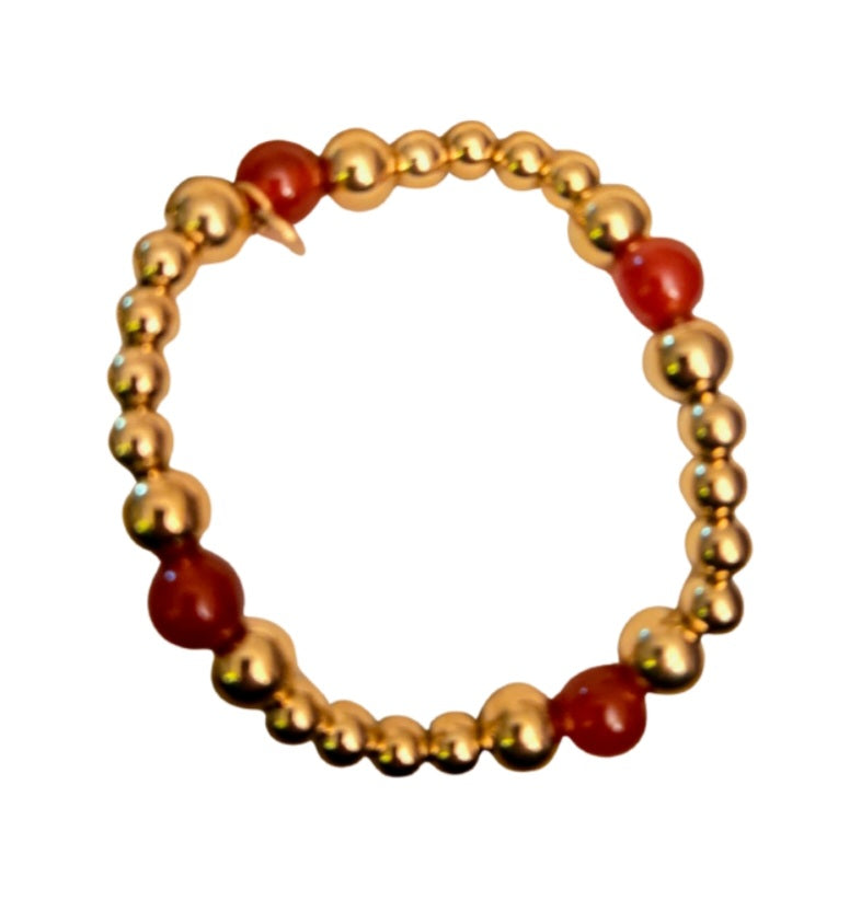 Armband met elastiek en natuursteen- Stainlesssteel- rood