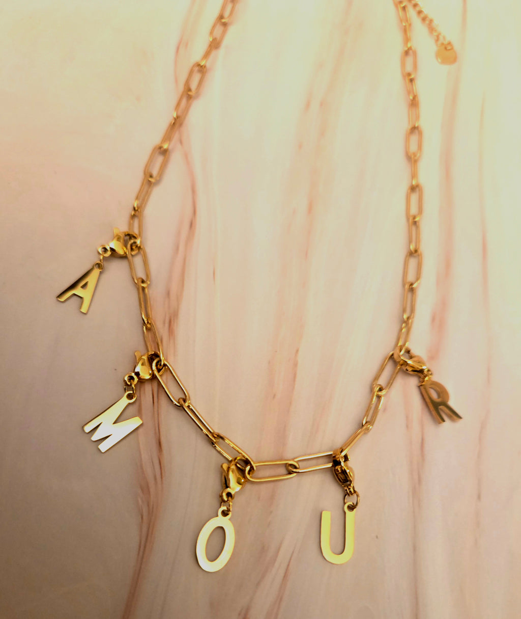 Ketting met losse bedels  - amour - goud- Stainlesssteel