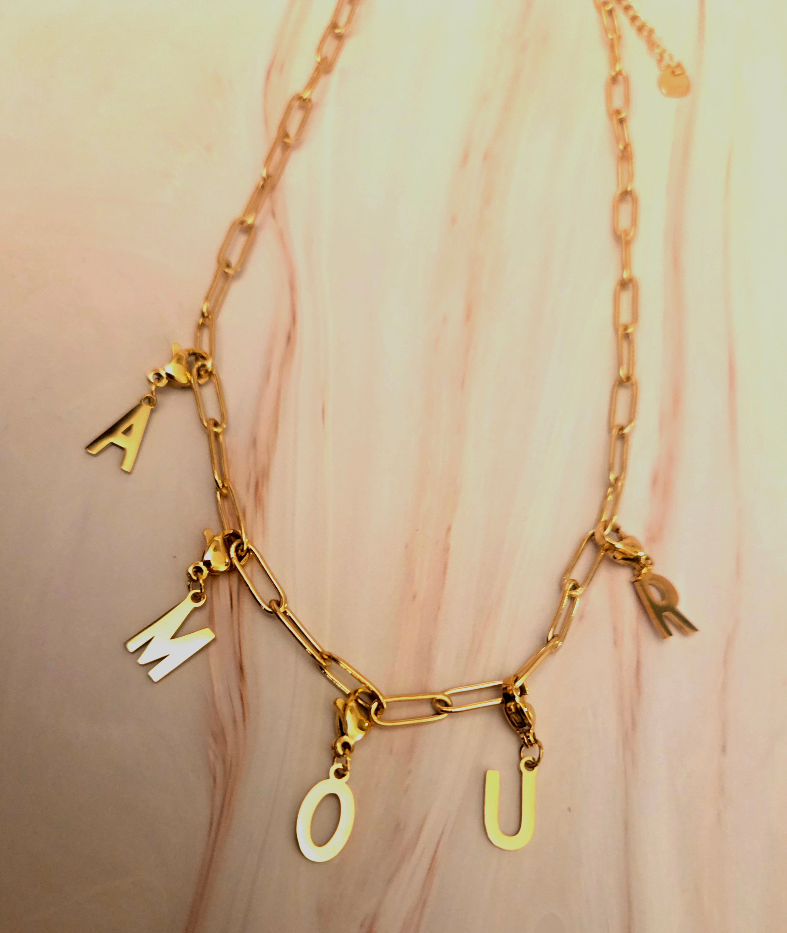 Ketting met losse bedels  - amour - goud- Stainlesssteel