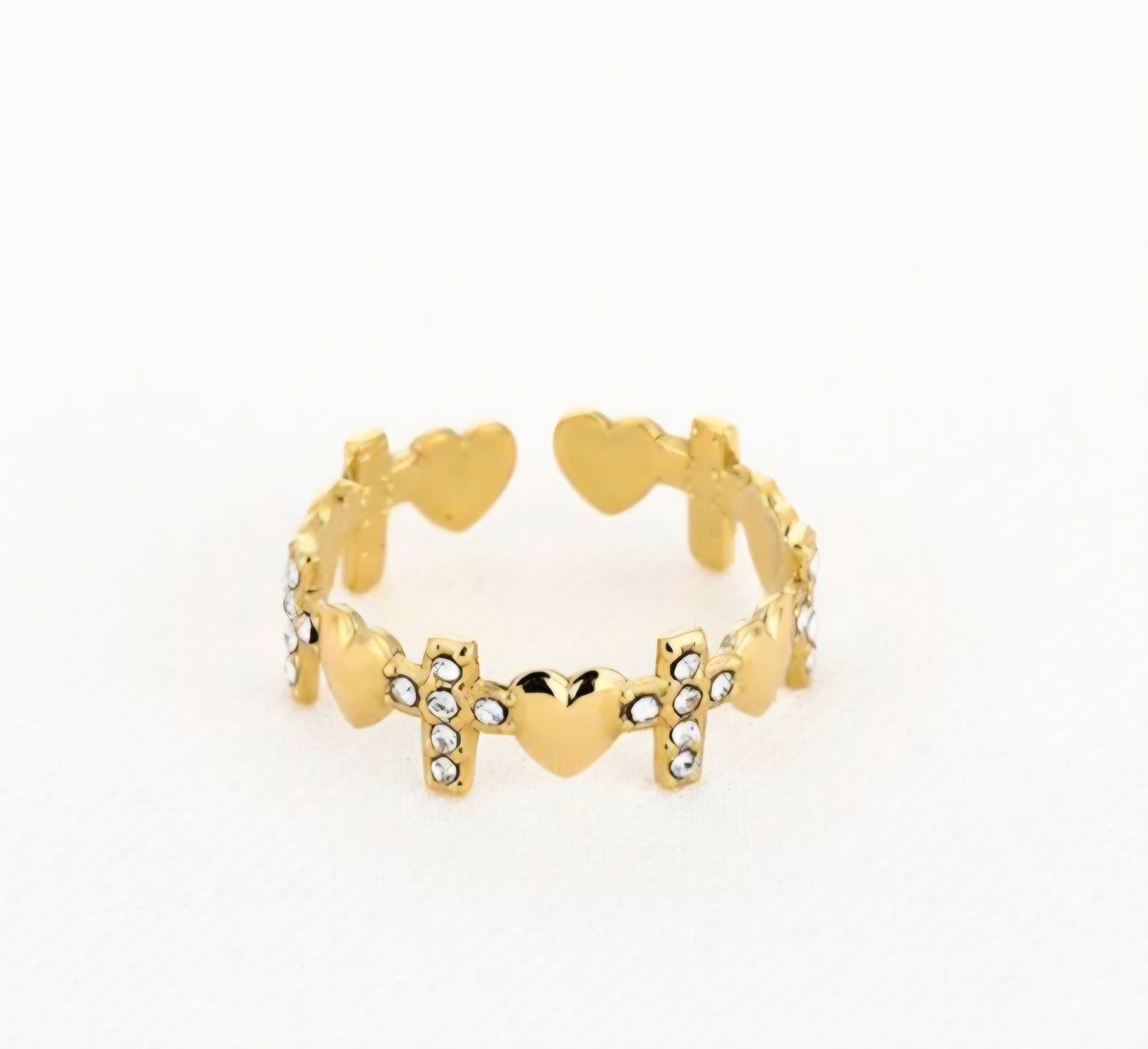 Ring kruisje/hart- Stainlesssteel- goud