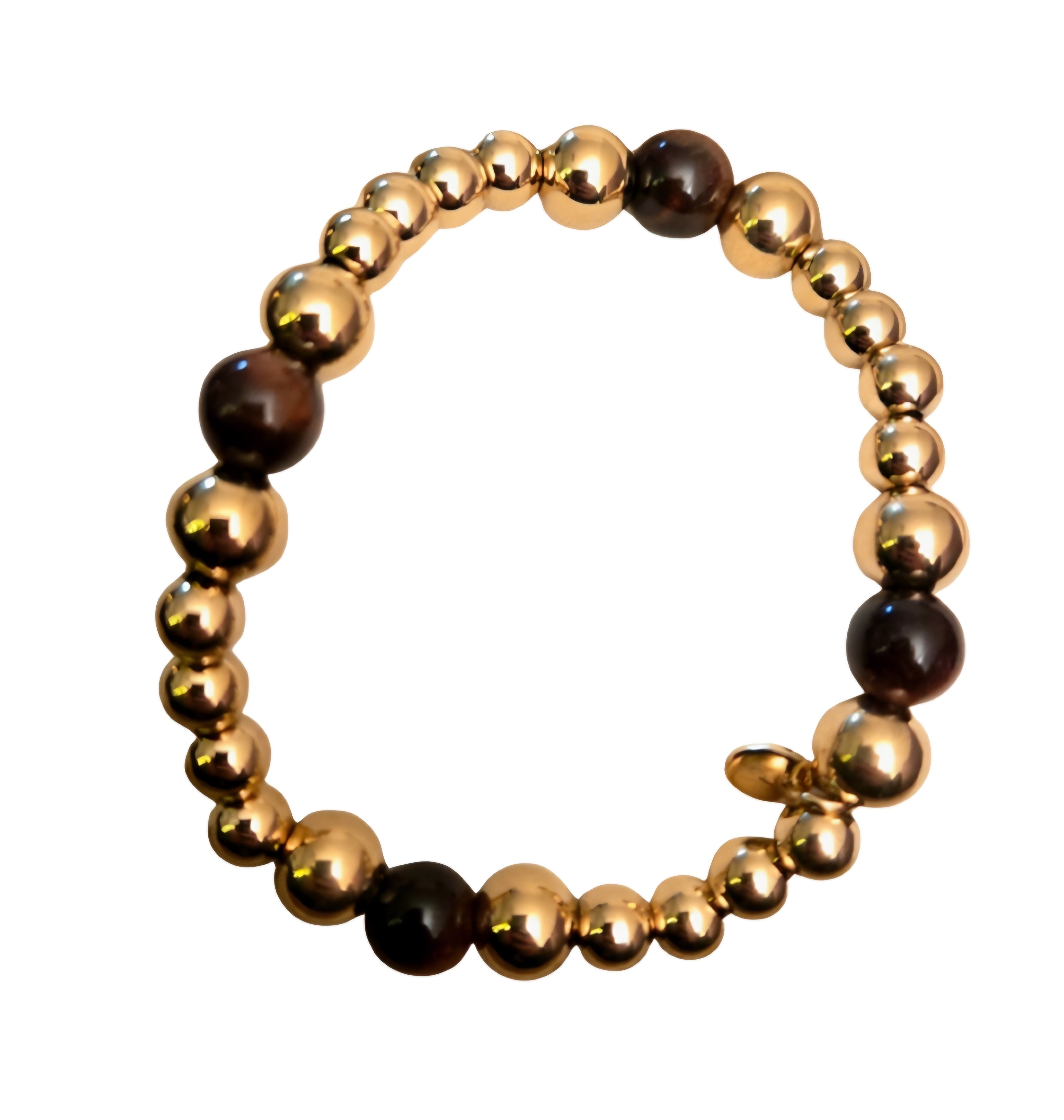 Armband elastiek met natuursteen tijgeroog- bruin- Stainlesssteel