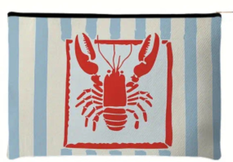 Make-up tas kreef-licht blauw/wit