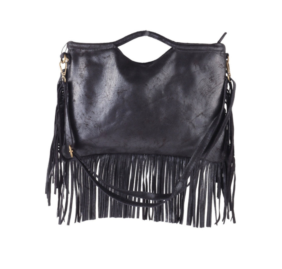 Lederen handtas | Suede zwart