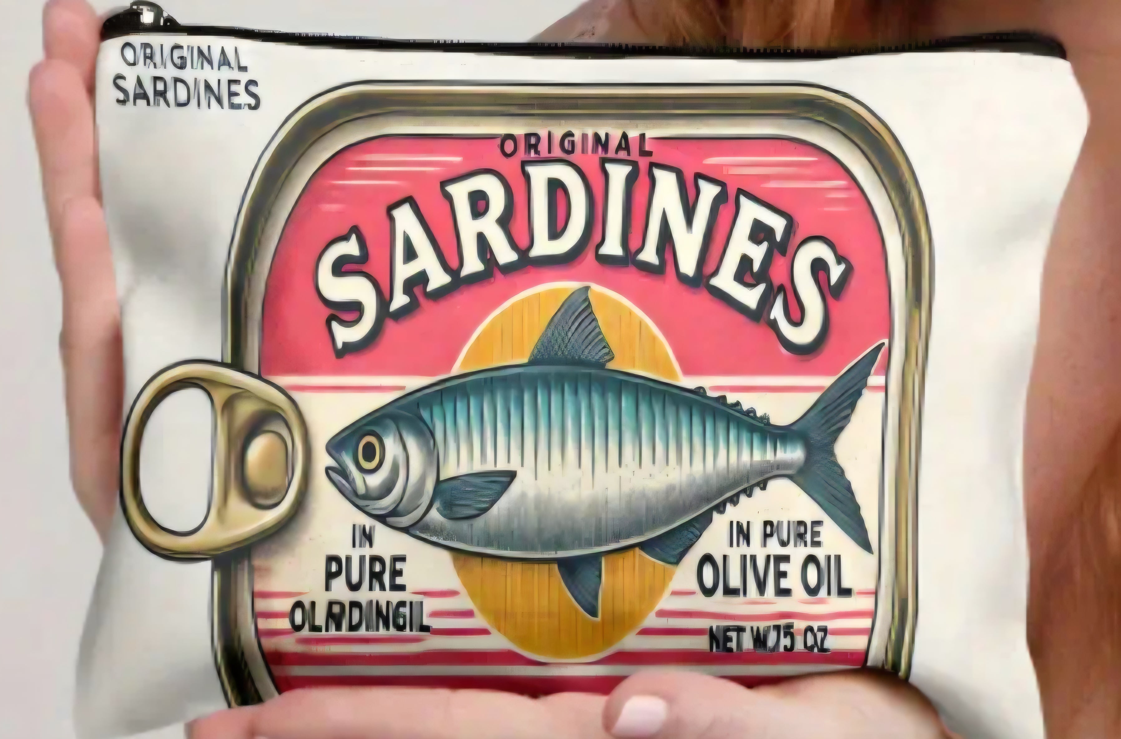 Make-up tas sardientjes  wit/roze