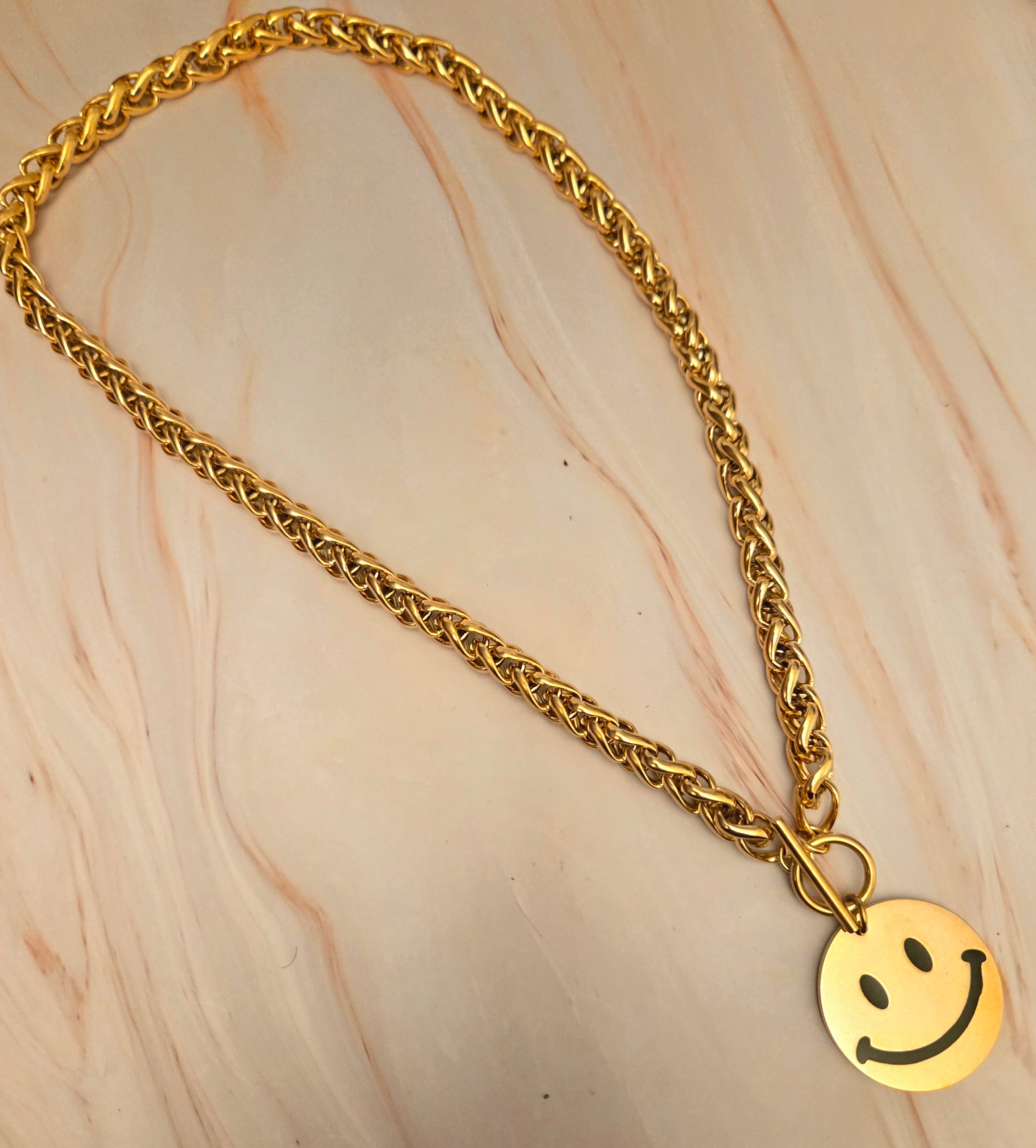Grove ketting met smiley Hanger- goud - Stainlesssteel